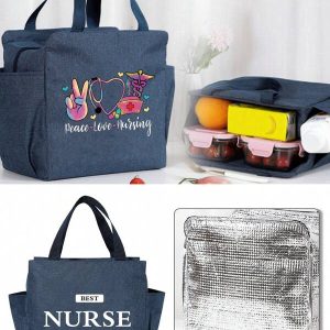 1pc Insulating Lunch Bag Nurse Series Pattern Women Cooler Handbags Student Thermal Lunch Bags For Teacher's Gift Canvas Food Tote Bag High-Capacity Thermal Bag For Women Kids Teacher's Day Gift Insulated Refrigerated Lunch Box Bag Picnic Bag Fridge Bag Name Initials Letter Pattern Cooler Lunch Box Ice Pack Food Storage Bag Blue